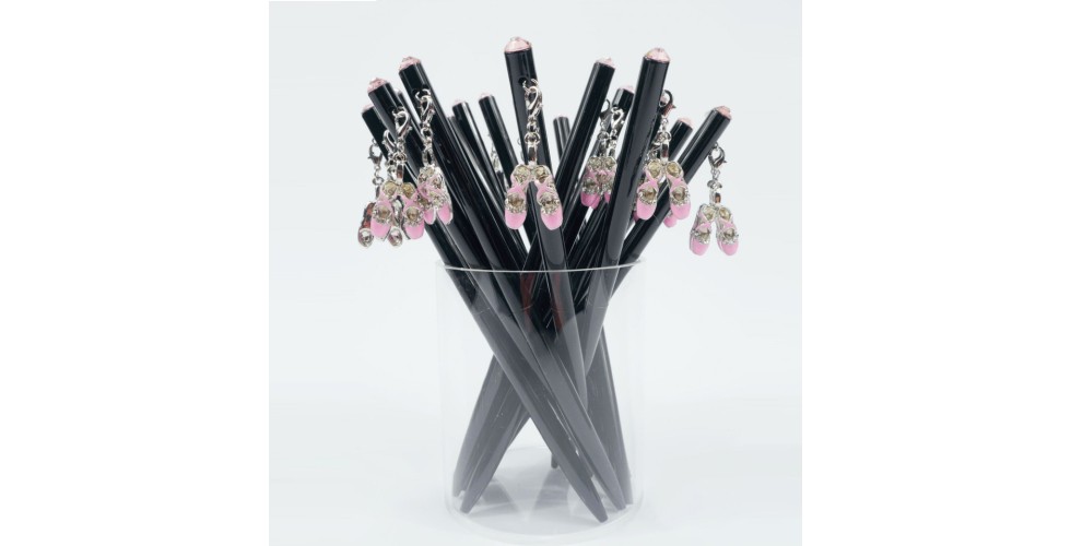 Ball Pen With Ballet Shoes Charm Pink/Crystal