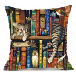 Cat Library Pillow Cotton