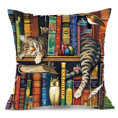Cat Library Pillow Cotton