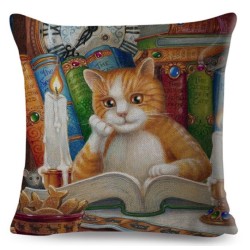 Cat & Books Pillow