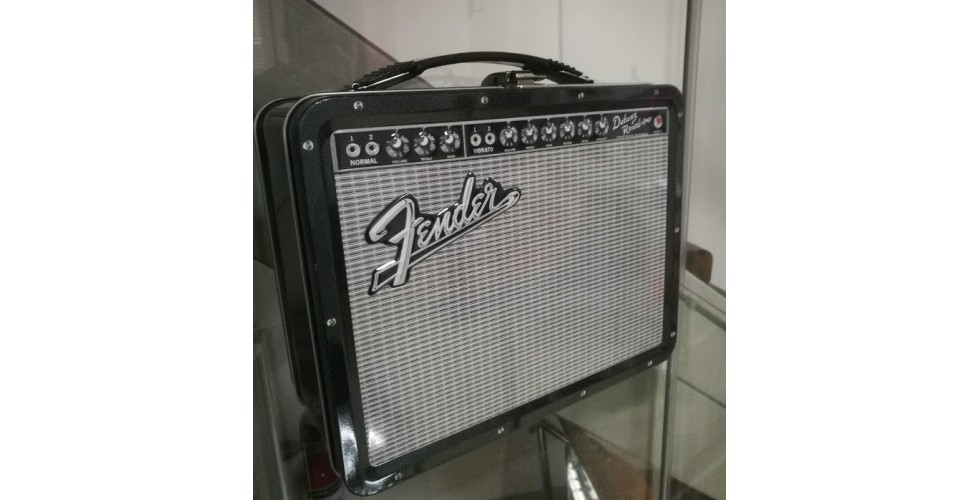 Aquarius Fender Black Tolex Metal Tin Lunch Box 