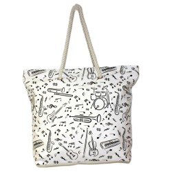 Carrier bag with sheet music and instruments