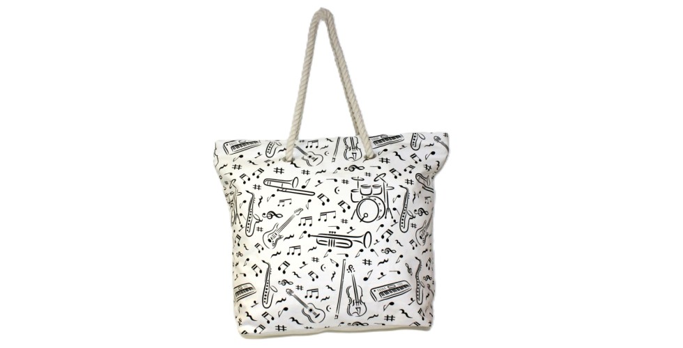 Carrier bag with sheet music and instruments