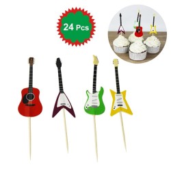 24pcs Guitar Shape Cupcake Toppers