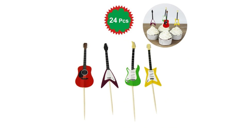 24pcs Guitar Shape Cupcake Toppers