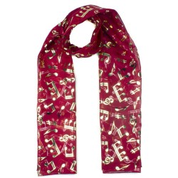 Music Scarf Burgundy golden treble clefs & notes