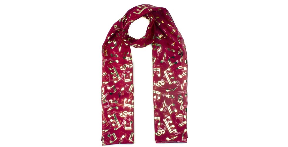 Music Scarf Burgundy golden treble clefs & notes