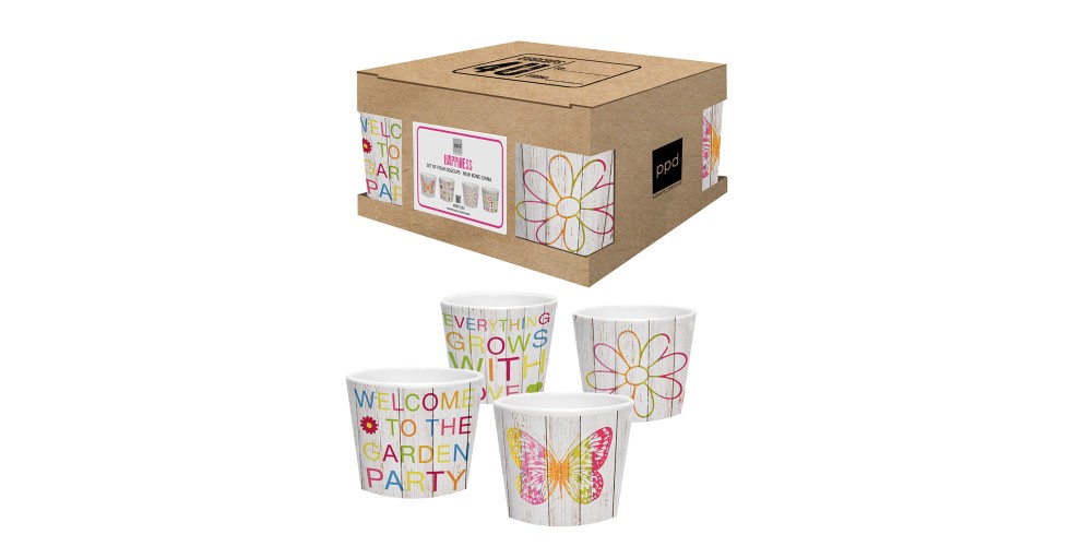 Eggcup set of 4 cardboard happiness mix