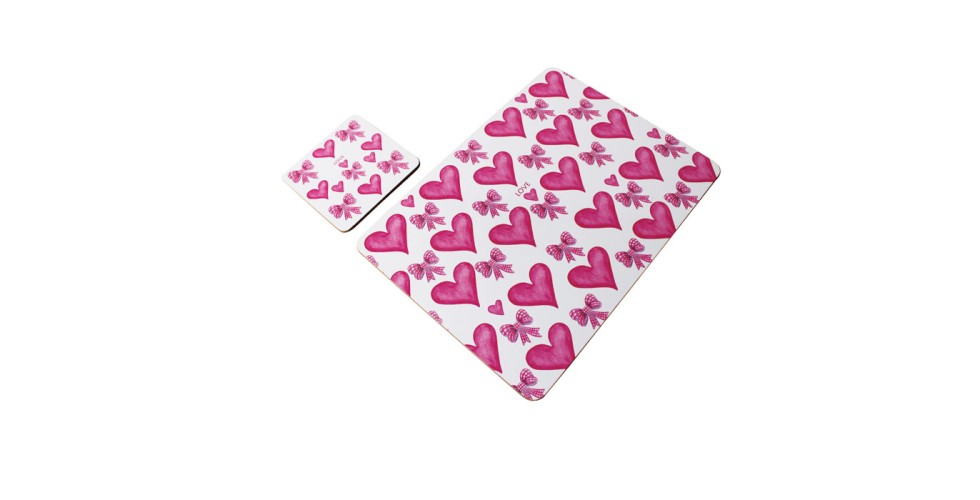 Placemat & Coaster Set Love Hearts
